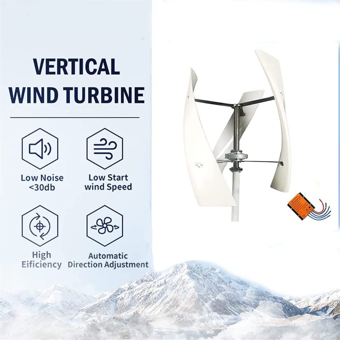 Low RPM 3000W/5000W 12V 24V 48V Vertical Axis Wind Turbine Generator, Portable Wind Generator Kit with Controller for Factory, Terraces, Cabins, Mobile Homes,3000W-24V