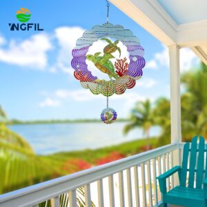 YNGFIL Turtle 3D Wind Spinner Kinetic Metal Art Hanging Wind Spinner Outdoor Decoration Ocean Ornaments Decor for Yard and Garden