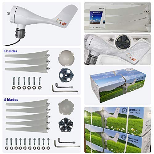 Marsrock Small Wind Turbine Generator AC 24Volt 400W Economy Windmill with MPPT Controller for Wind Solar Hybrid System 2m/s Start Wind Speed 3 Blades(400Watt 24Volt)