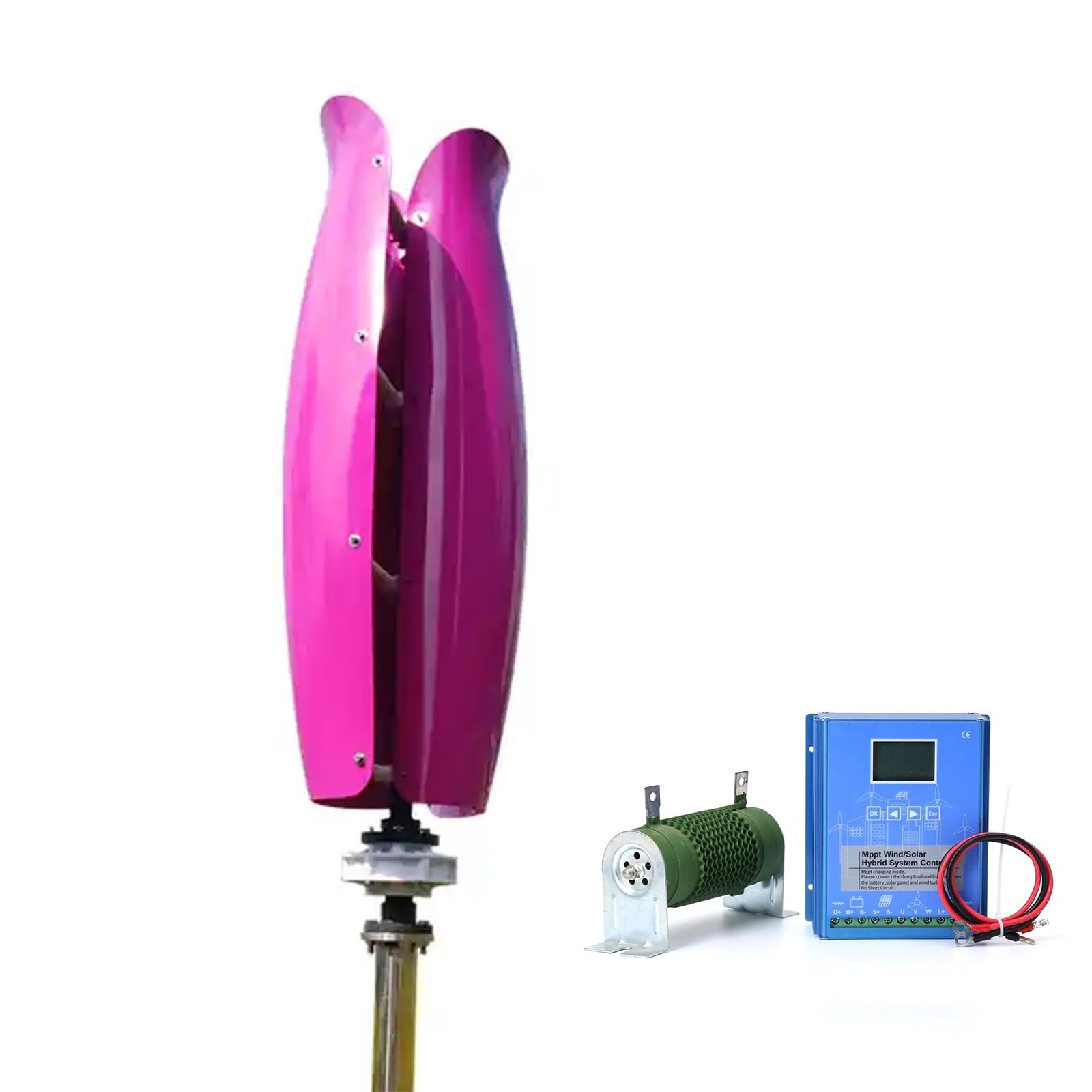 OLONETO Tulip Type Vertical Wind Turbine 1500W Small Wind Turbine 12V/24V Wind and Solar Complementary Power Supply System (Color : Purple, Size : 12V)