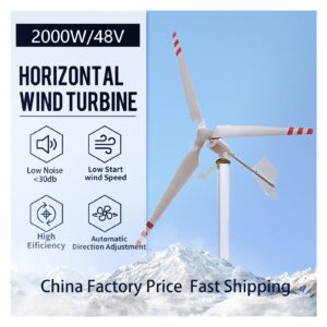 High Power Windmill, 2kw 24v 48v Wind Turbine Generator Horizontal Axis Wind Turbine MPPT Controller Off Grid Inverter Alternative Energy Suit for Hybrid Solar Wind System ( Color : Turbine Only , Siz