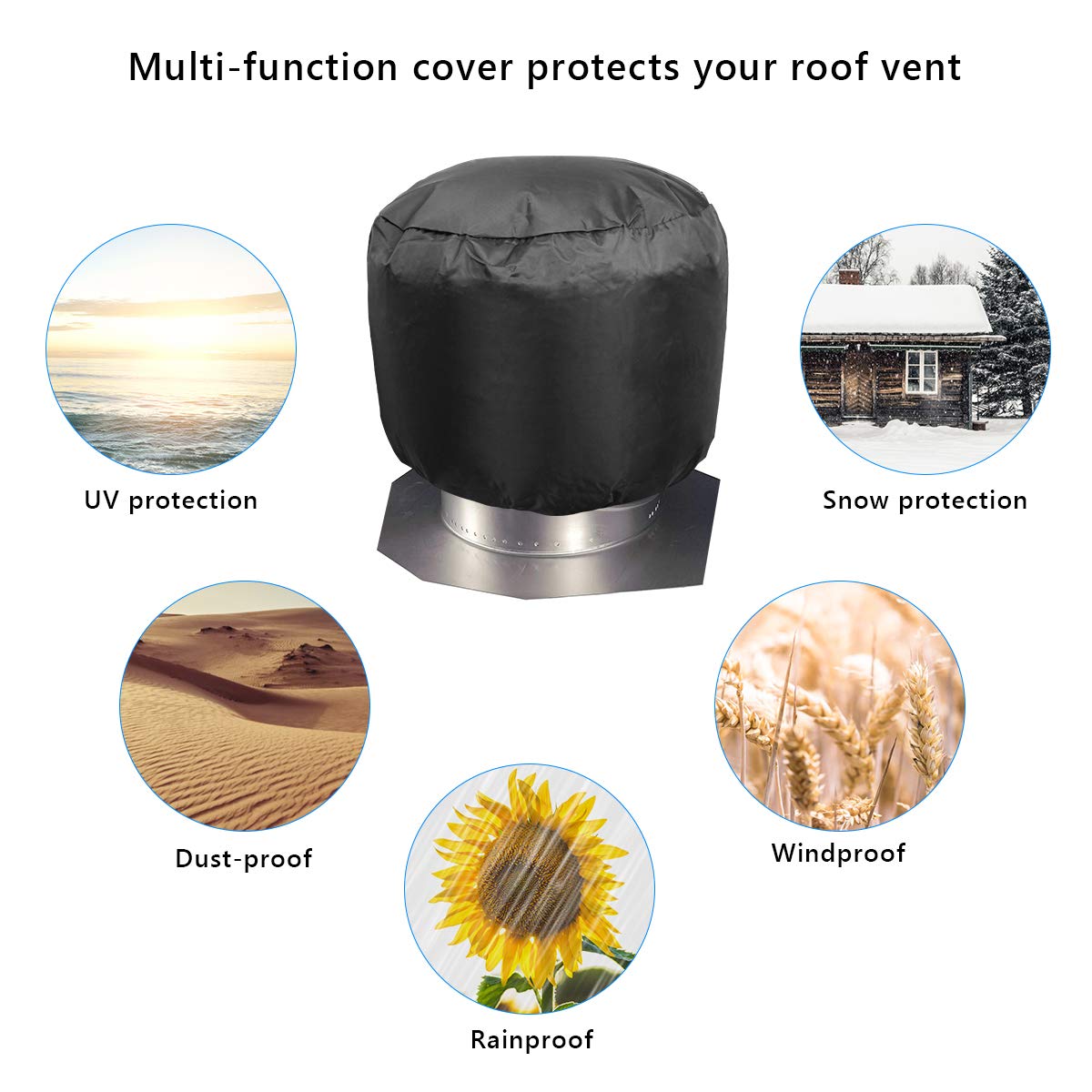 Turbine Vent Cover, Luxiv Black Roof Ventilator Cover Waterproof Turbine Roof Cover 420D Oxford Cloth Turbine Ventilator Cover (20D x 20W)