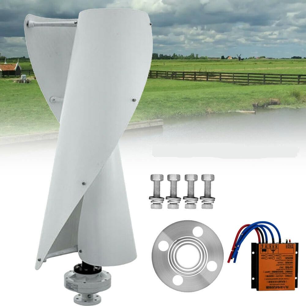 Vertical Wind Power Turbine Generator Kit, 400W 2 Blades Helix Maglev Wind Turbine Generator with Charge Controller For Green Windmills, Home, Boats, Industrial Energy Supply