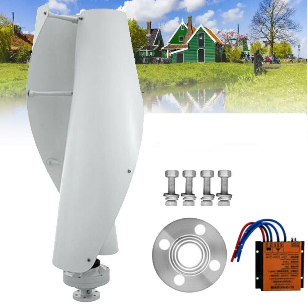 KONKENIE 12V 400W Helix Maglev Axis Wind Turbine Generator Vertical Generator Kit 3-Phase AC Permanent Magnet Generator with PWM Controller& 2 Blades for Boats Gazebos Cabins Mobile Homes White
