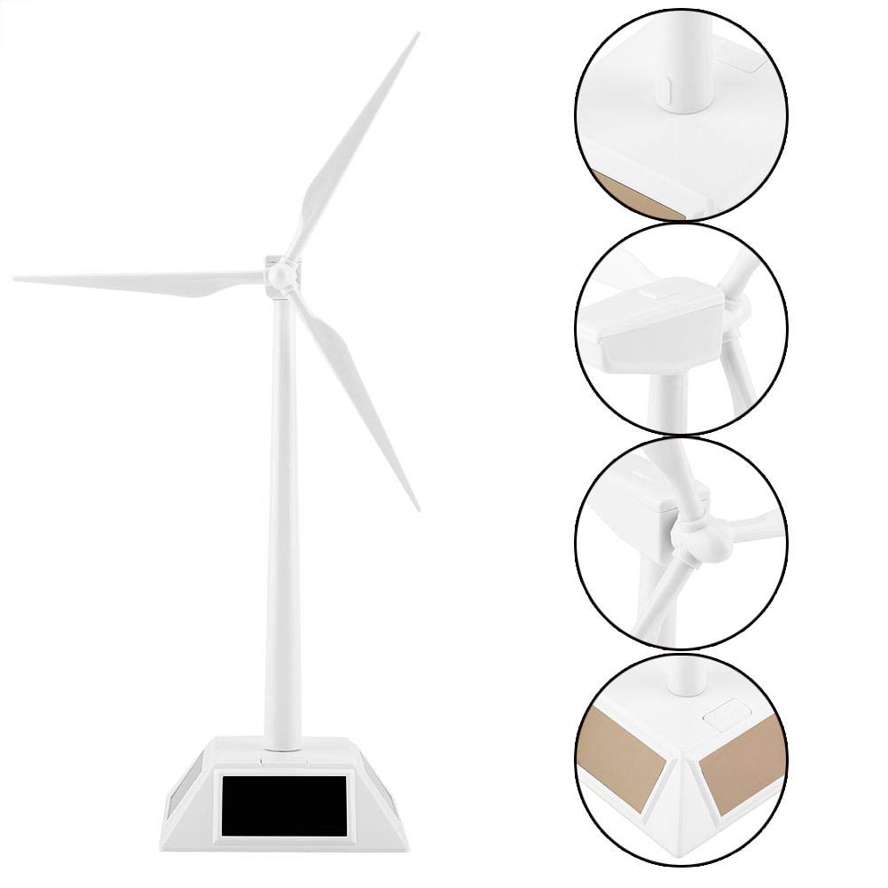 Solar Powered 3D Windmill Assembled Model Craft Kids Children Education Learning Fun Toy Gift ABS Plastics Wind Turbine White for Home Desktop Decor Garden Ornament