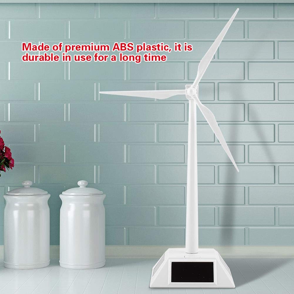 Solar Powered 3D Windmill Assembled Model Craft Kids Children Education Learning Fun Toy Gift ABS Plastics Wind Turbine White for Home Desktop Decor Garden Ornament