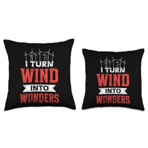 Wind Turbine Technician Service Repair Wind Energy I Turn Wonders Energy Wind Turbine Technician Throw Pillow, 18x18, Multicolor