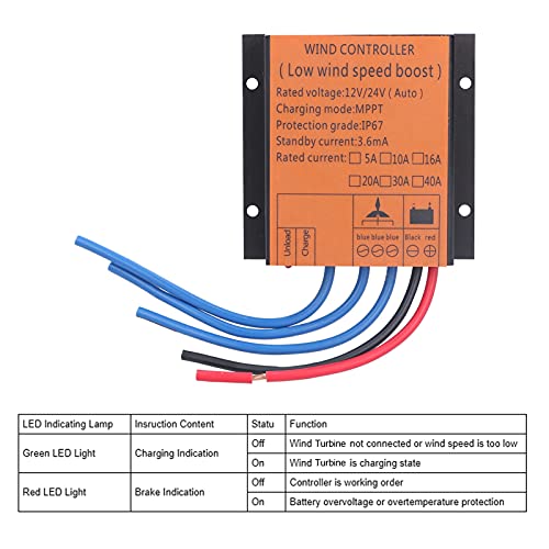 Wind Turbine Controller Low Voltage MPPT Regulator with LED Light 100W‑400W 12V 24V with LED Indicator(20A)