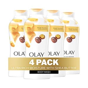 olay ultra rich moisture body wash for women, deeply nourishes, vitamin b3 complex, clinically proven, shea butter scent, 22 fl oz (pack of 4)