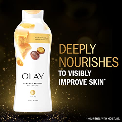 Olay Ultra Rich Moisture Body Wash for Women, Deeply Nourishes, Vitamin B3 Complex, Clinically Proven, Shea Butter Scent, 22 fl oz (Pack of 4)