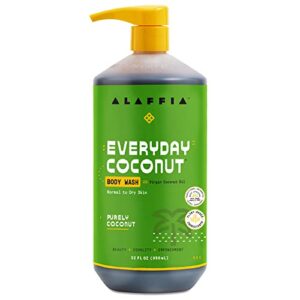 Alaffia Sensitive Skin Body Wash Pack, Everyday Coconut Body Wash for Men & Women, Natural Body Wash with Plant Based Ingredients, Coconut Oil, Coffee, Vitamin E, Purely Coconut, 32 Fl Oz