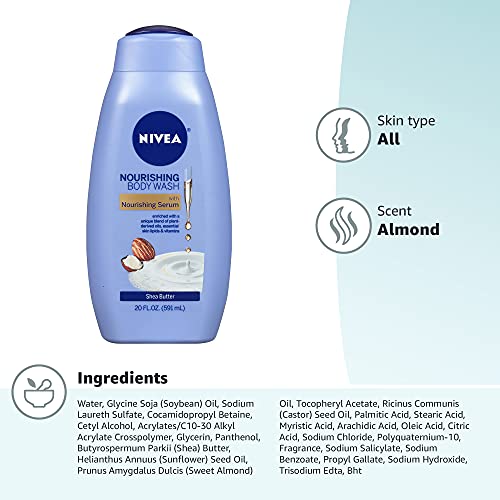 NIVEA Shea Butter Nourishing Body Wash, Moisturizing Body Wash for Dry Skin, 20 Fl Oz Bottle