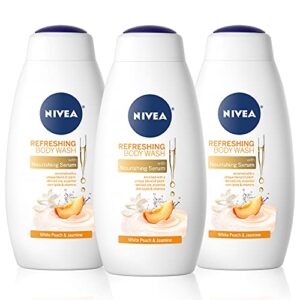 nivea white peach and jasmine body wash with nourishing serum, pack of 3, 20 fl oz