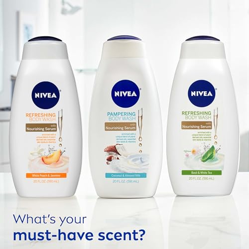 NIVEA Basil and White Tea Body Wash with Nourishing Serum, 20 Fl Oz Bottle