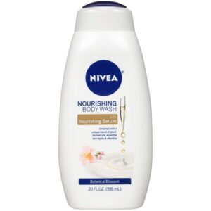 nivea nourishing botanical blossom body wash for dry skin, 20 fl oz