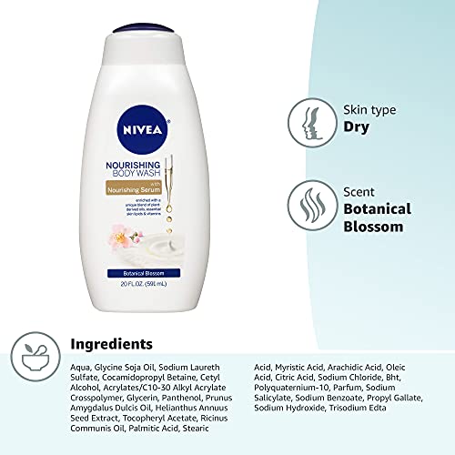 NIVEA Nourishing Botanical Blossom Body Wash for Dry Skin, 20 Fl Oz