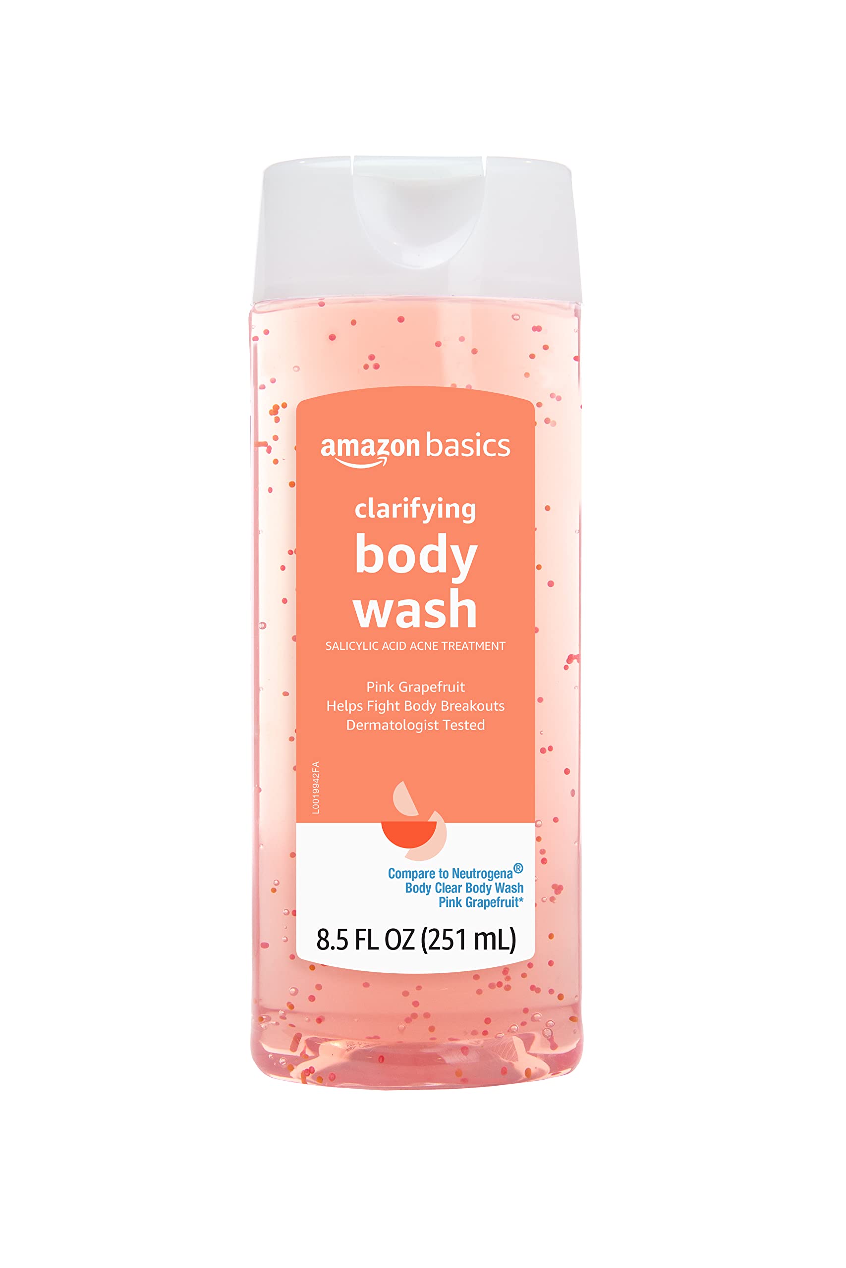 Amazon Basics Clarifying Pink Grapefruit Body Wash, 2% Salicylic Acid Acne Treatment, Dermatologist Tested, 8.5 Fluid Ounces, Pack of 1