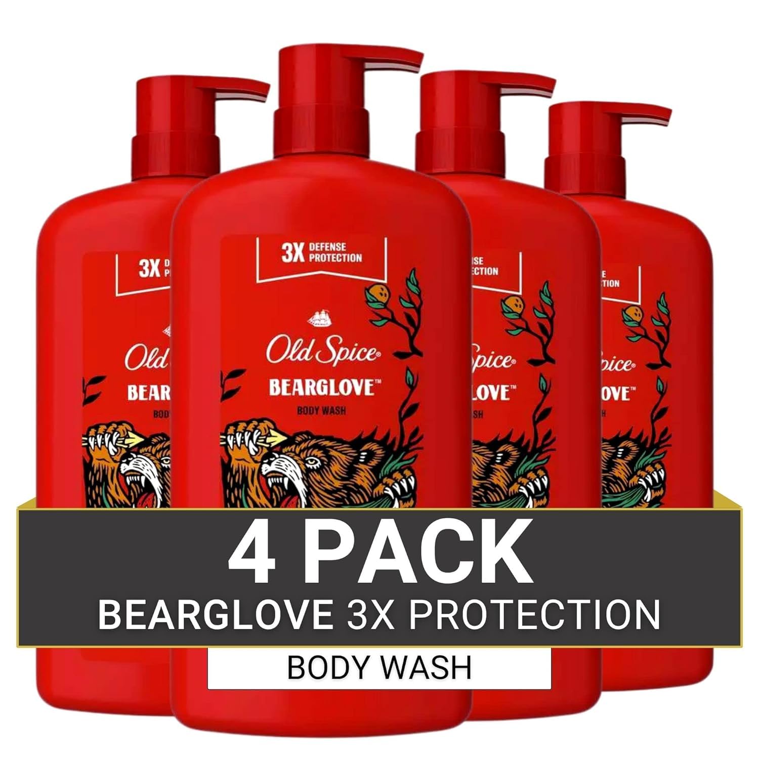 Old Spice Wild Bearglove Scent Body Wash for Men, 33.4 fl oz (Pack of 4)