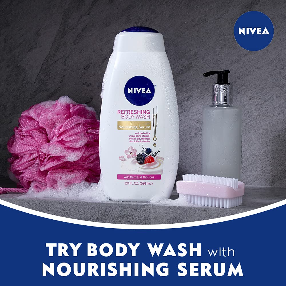 NIVEA Wild Berries and Hibiscus Refreshing Body Wash with Nourishing Serum, 20 Fl Oz Bottle