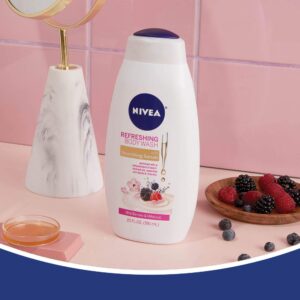 NIVEA Wild Berries and Hibiscus Refreshing Body Wash with Nourishing Serum, 20 Fl Oz Bottle