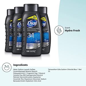 Dial Men Hair + Body Wash, Hydro Fresh, 20 fl oz (Pack of 4)