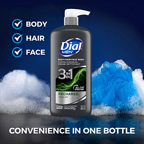 Dial Men 3in1 Body, Hair and Face Wash, Recharge, 69 fl oz (3-23 fl oz Bottles)