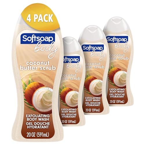 Softsoap Body Wash, Coconut Butter Scrub , Exfoliating Body Wash, 20 Ounce, 4 Pack