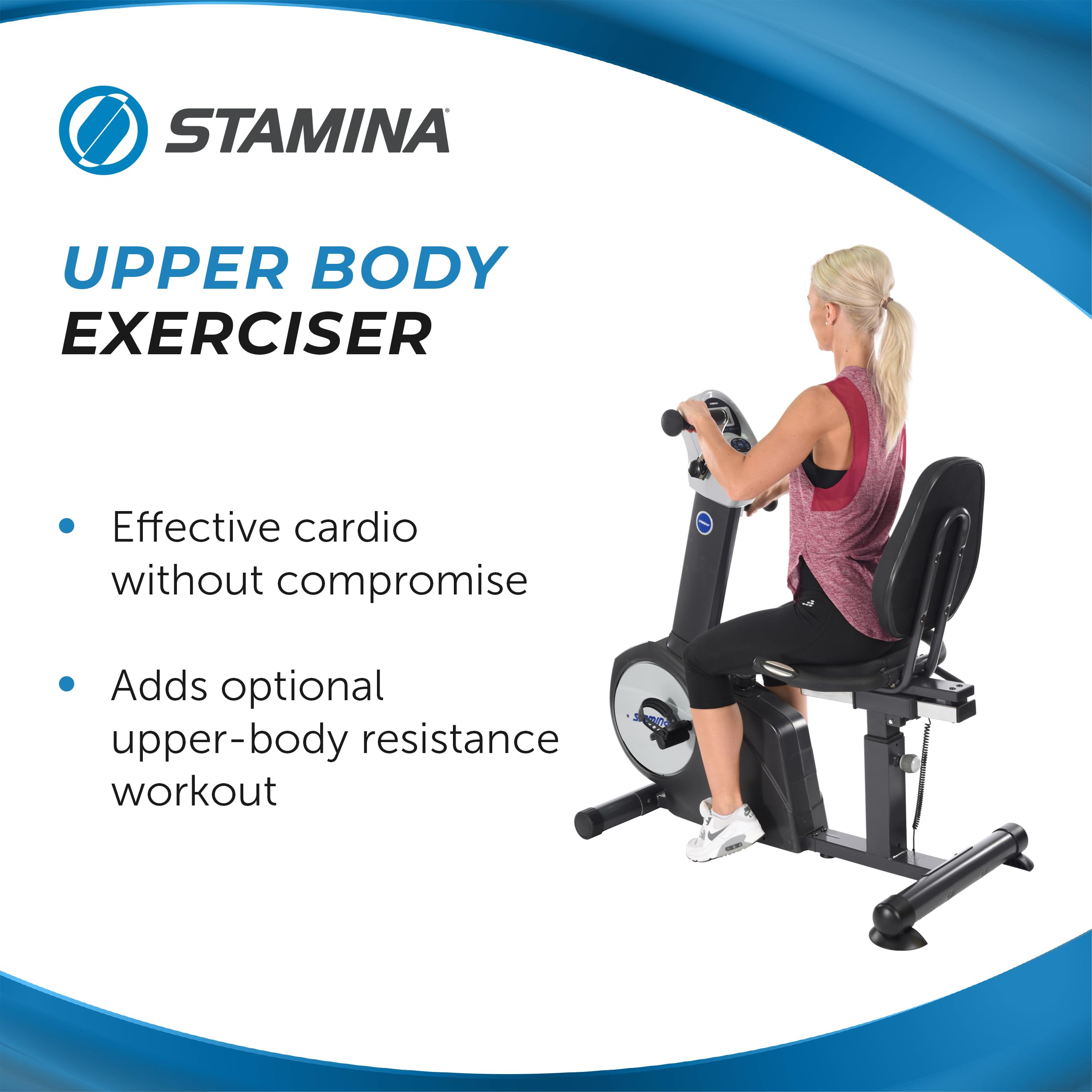 Stamina Elite Total Body Recumbent Bike with Arm Workout - Recumbent Cross Trainer with Smart Workout App for Home Workout - Up to 250 lbs Weight Capacity