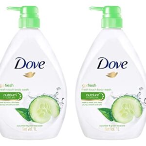 Dove Go Fresh Nourishing Body Wash, Cucumber and Green - 33.8 Fl Oz / 1L x 2 Pack