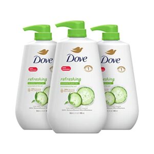 Dove Body Wash with Pump Refreshing Cucumber and Green Tea Refreshes Skin Cleanser That Effectively Washes Away Bacteria While Nourishing Your Skin 30.6 Fl oz(Pack of 3)