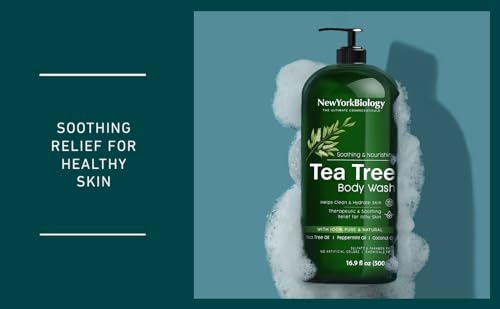 New York Biology Tea Tree Body Wash for Men and Women - Moisturizing Body Wash Helps Soothe Itchy Skin, Jock Itch, Athletes Foot, Nail Fungus, Eczema, Body Odor and Ringworm - 16.9 Fl Oz