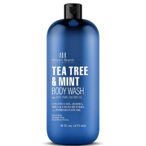 botanic hearth tea tree oil body wash with mint, 16 fl oz - moisturizing, soothing, helps control fungal infections, deep moisturization, promotes healthy skin, ethically sourced