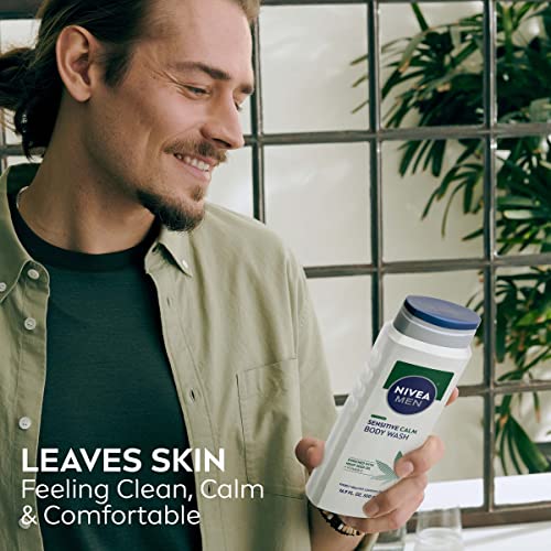 NIVEA MEN Sensitive Calm Body Wash with Vitamin E and Hemp Seed Oil, 3 Pack of 16.9 Fl Oz Bottles