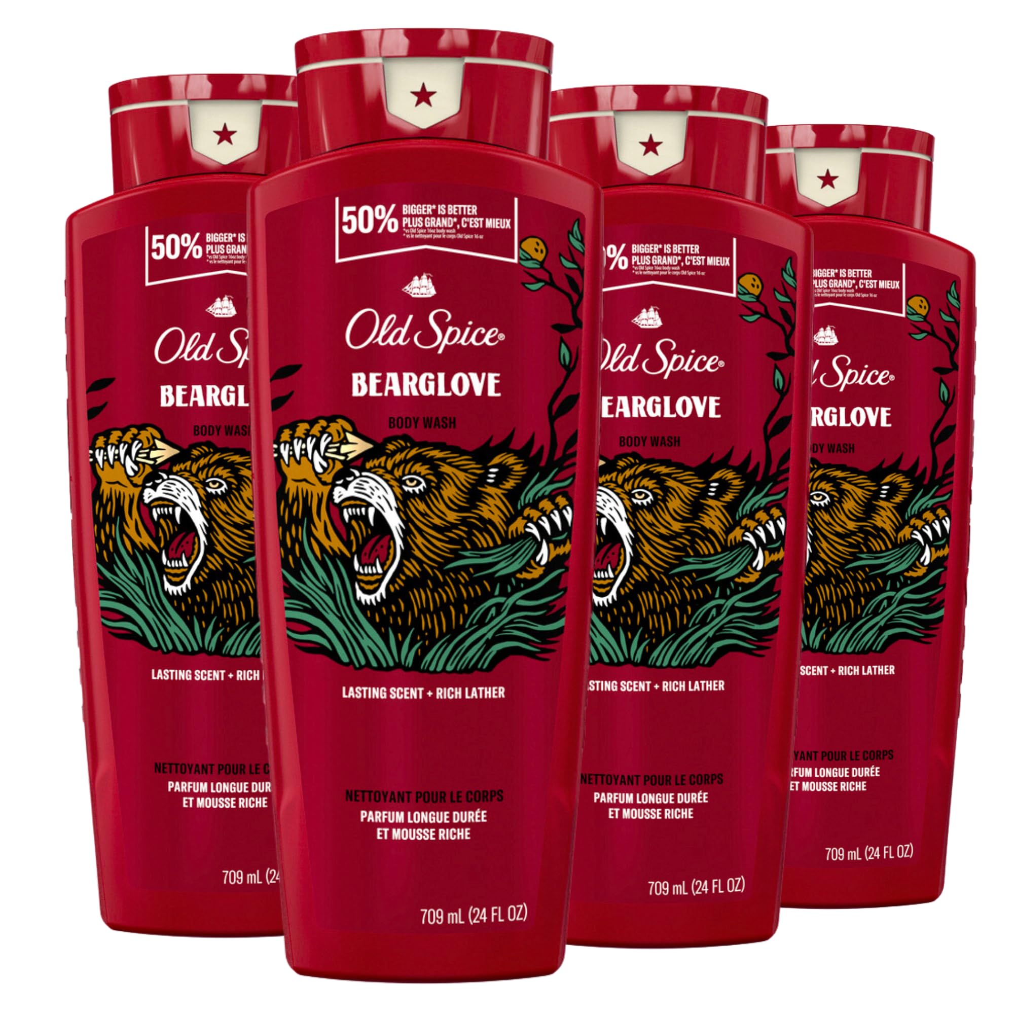 Old Spice Body Wash for Men, Bearglove, Long Lasting Lather, 24 fl oz (Pack of 4)