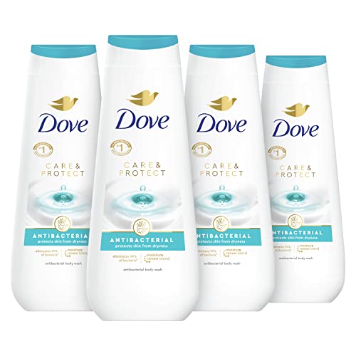 Dove Body Wash Care & Protect Antibacterial 4 Count For All Skin Types Protects from Dryness 20 Fl oz (Pack of 4) (Packaging may vary)