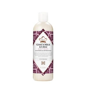 nubian heritage body wash goats milk and chai soothing & hydrating body cleanser made with fair trade shea butter, 13 oz