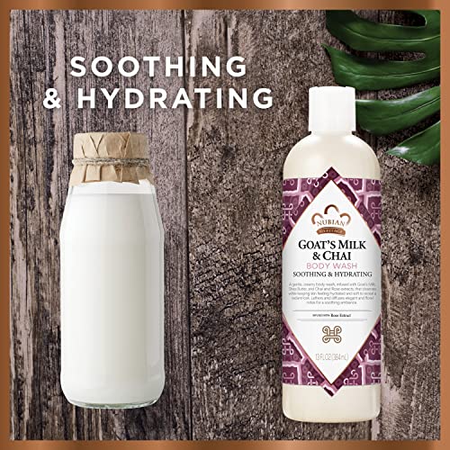 Nubian Heritage Body Wash Goats Milk and Chai Soothing & Hydrating Body Cleanser Made with Fair Trade Shea Butter, 13 oz