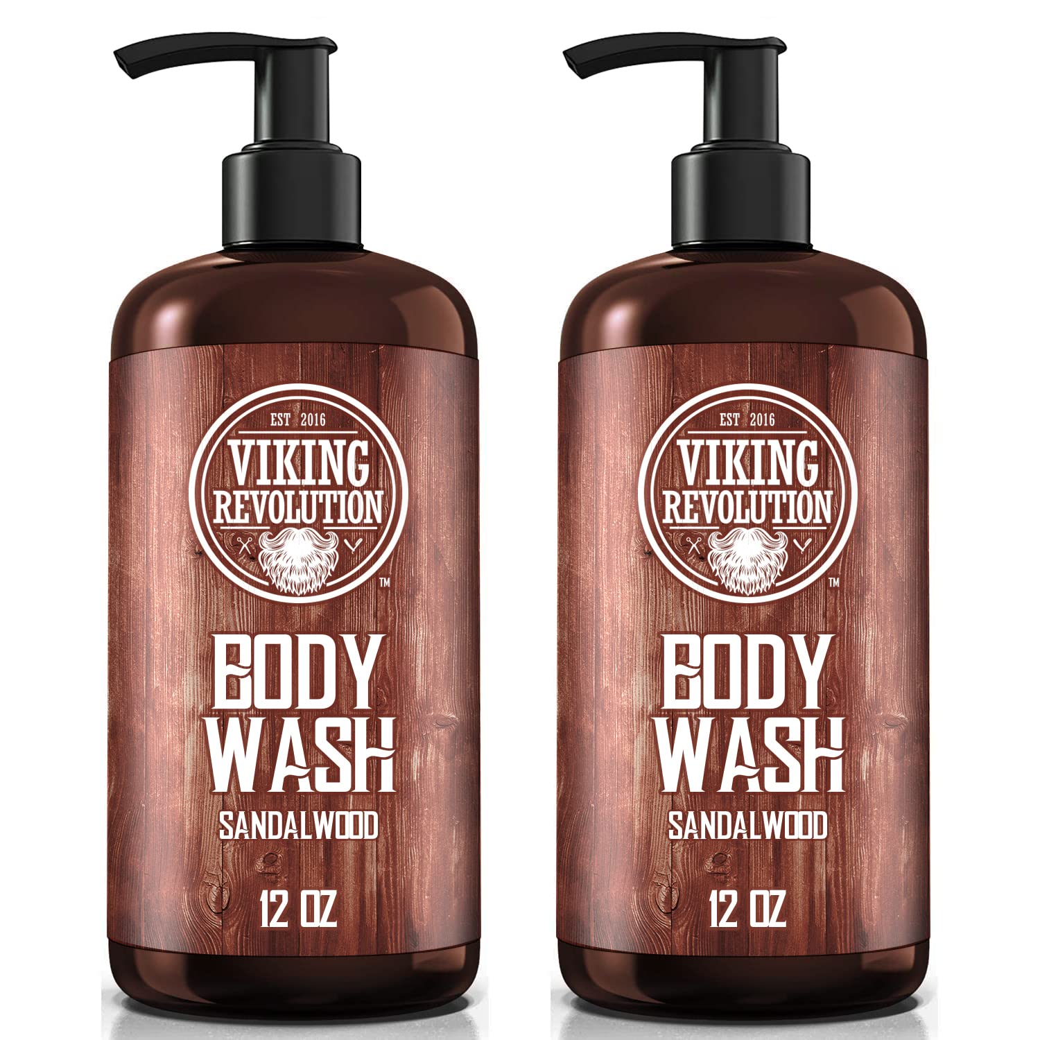 Viking Revolution Men's Body Wash - Sandalwood, Skin Cleaning Agent - Mens Natural Body Wash with Vitamin E and Rosemary Oil - Shower Gel Liquid Soap, 12 Fl Oz (Pack of 2)