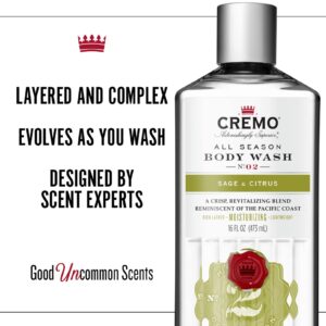 Cremo Rich-Lathering Sage & Citrus Body Wash, A Revitalizing Combination of Bright Mandarin, Dry Herbs and White Cedar, 16 Fl Oz (2-Pack)