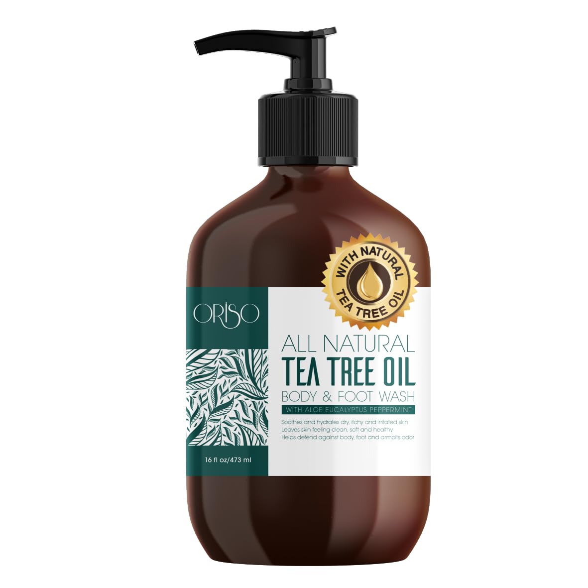 Tea Tree Oil Body Wash - Helps Athletes Foot, Ringworm, Jock Itchy, Acne, Eczema, Yeast Infection, Body Odor, Itchy Skin - With Moisturizing Aloe - Sulfate Free - 16oz