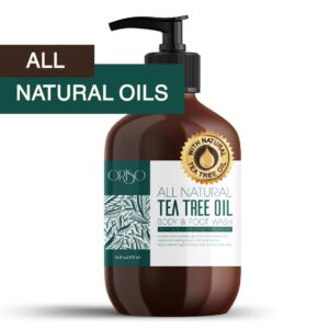 Tea Tree Oil Body Wash - Helps Athletes Foot, Ringworm, Jock Itchy, Acne, Eczema, Yeast Infection, Body Odor, Itchy Skin - With Moisturizing Aloe - Sulfate Free - 16oz