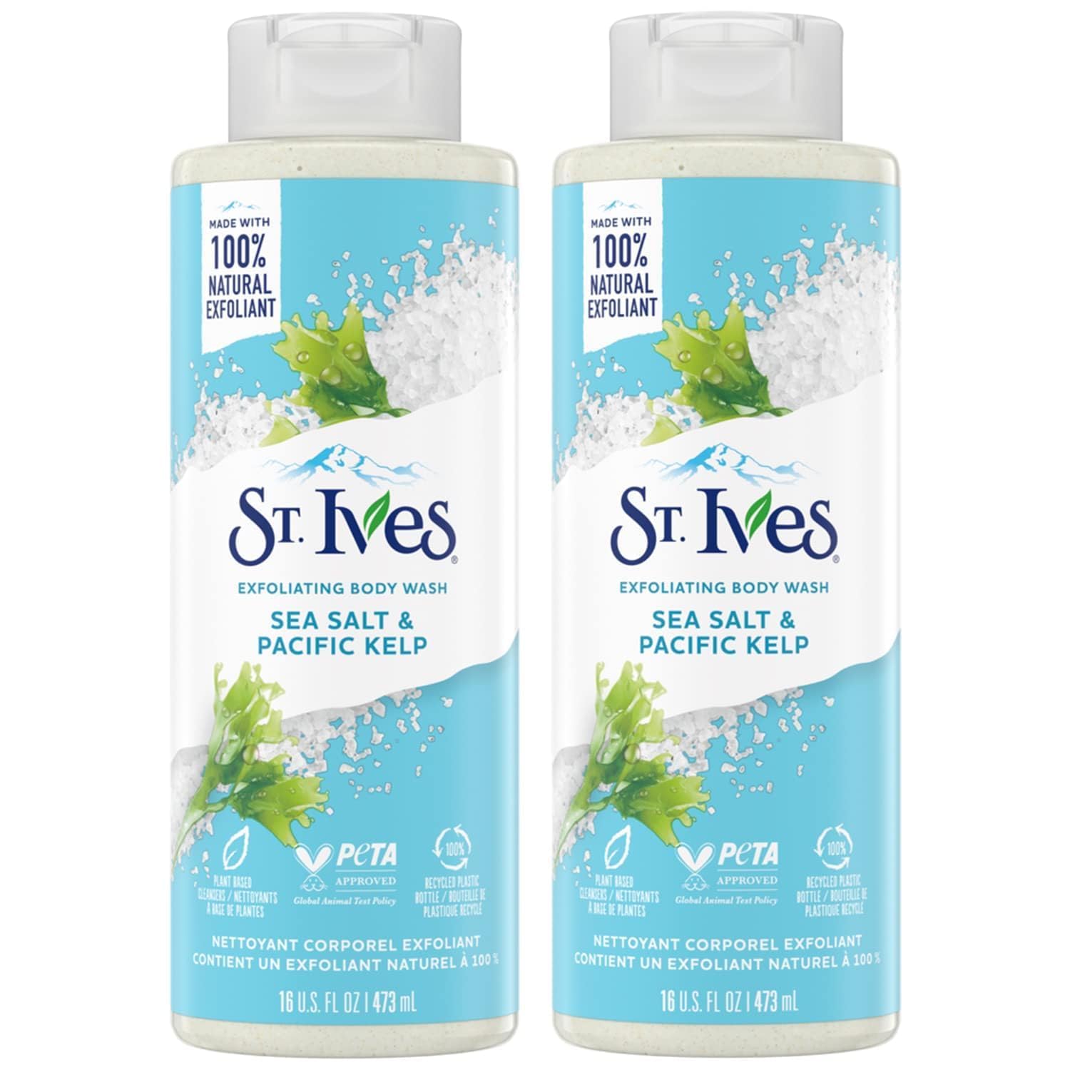 St. Ives Exfoliating Body Wash - Sea Salt & Pacific Kelp Scrub, Natural Body Wash, Body Soap, or Hand Soap with Plant-Based Exfoliants for Glowing Skin, 16 Oz Ea (Pack of 2)