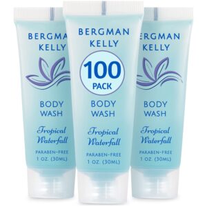 bergman kelly travel size body wash (1 fl oz, 100 pk, tropical waterfall), delight your guests with an invigorating and refreshing hotel body wash, mini and small size guest hotel toiletries in bulk