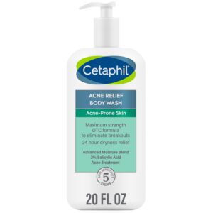 cetaphil body wash, new acne relief body wash with 2% salicylic acid to eliminate breakouts, gently exfoliates and provides 24hr dryness relief, 20 oz