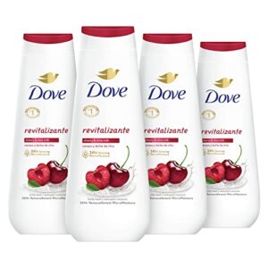 dove body wash revitalizante cherry & chia milk 4 count for renewed, healthy-looking skin gentle skin cleanser with 24hr renewing micromoisture 20 oz