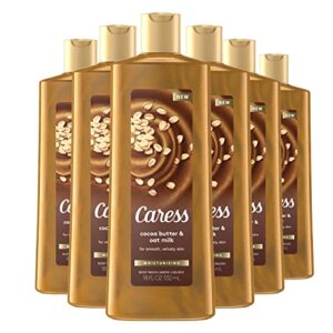 caress body wash for women, cocoa butter & oat milk, shower gel moisturizing body wash leaves skin feeling instantly moisturized, 18.6 oz, 6 pack