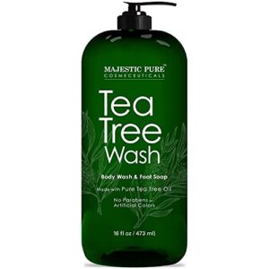 MAJESTIC PURE Tea Tree Body Wash - Formulated to Combat Dry, Flaky Skin - Soothes, Nourishes and Moisturizes Irritated, Chapped, Problem Skin Areas - (Packaging may Vary) -16 fl. oz.