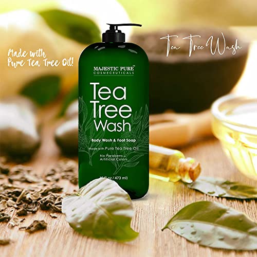 MAJESTIC PURE Tea Tree Body Wash - Formulated to Combat Dry, Flaky Skin - Soothes, Nourishes and Moisturizes Irritated, Chapped, Problem Skin Areas - (Packaging may Vary) -16 fl. oz.