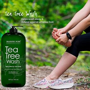 MAJESTIC PURE Tea Tree Body Wash - Formulated to Combat Dry, Flaky Skin - Soothes, Nourishes and Moisturizes Irritated, Chapped, Problem Skin Areas - (Packaging may Vary) -16 fl. oz.