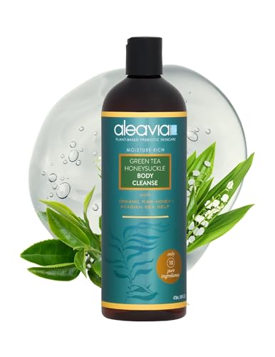 Aleavia Green Tea Honeysuckle Body Cleanse – Organic & All-Natural Prebiotic Body Wash with Raw Honey – 16 Oz.